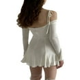 thumbnail image 3 of PENGXIANG Femmes Fée Smocked Mini Robe Volant Puff Manches sur Épaule Courte Aline Robe Y2k Parti Porter Vert S, 3 of 6