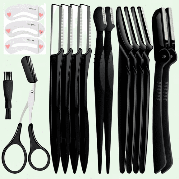 12 Pcs Eyebrow Razor, Professional Facial Dermaplaning Tools with 2 Designs, Stainless Steel Blade, ABS Resin Handle