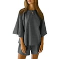 thumbnail image 4 of Women 2 Piece Outfits 3/4 Sleeve Tops and Elastic Waist Shorts Lounge Sets, 4 of 6