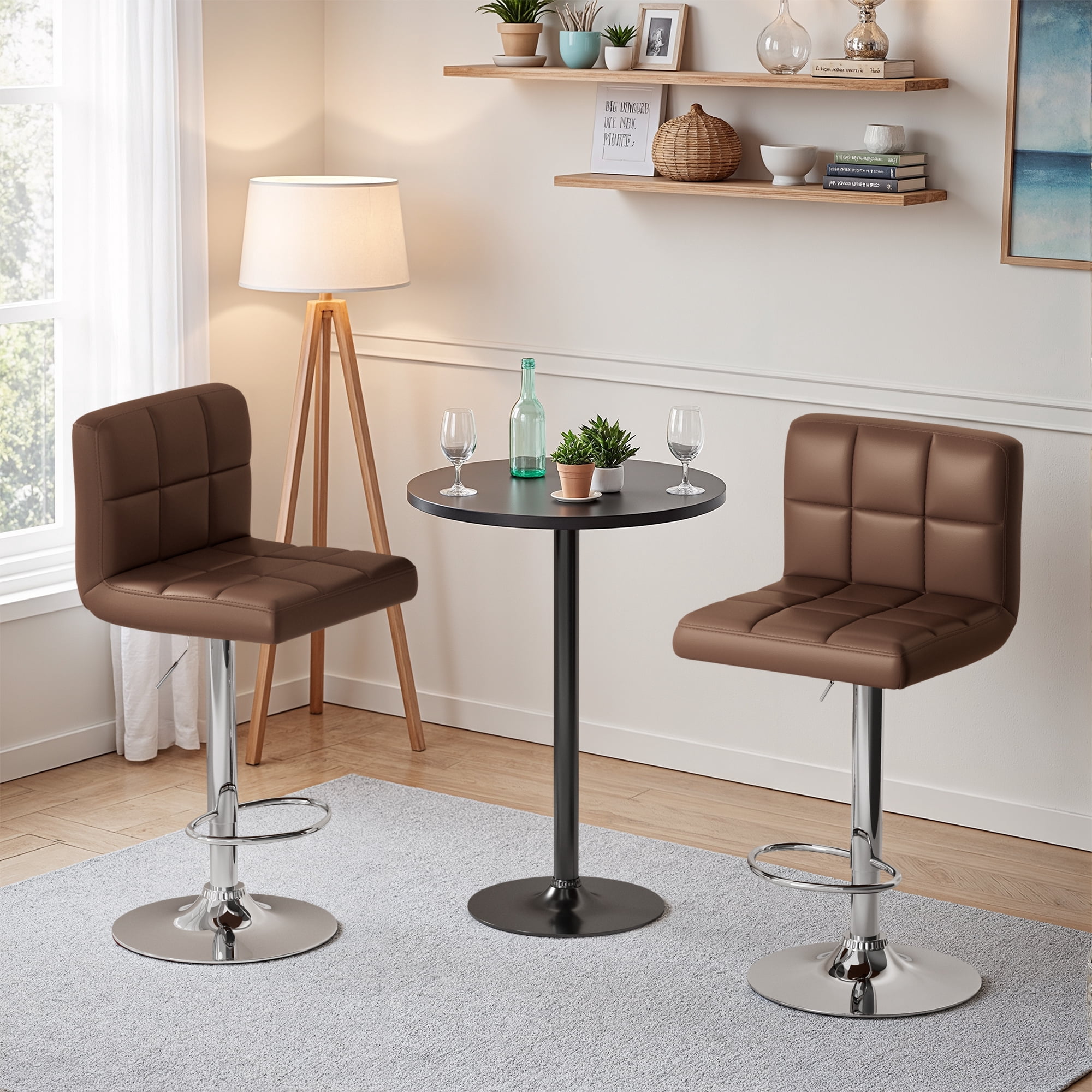 Homall Bar Stools Set of 2 PU Leather Counter Height Adjustable Swivel Barstool with Back for Kitchen, Brown