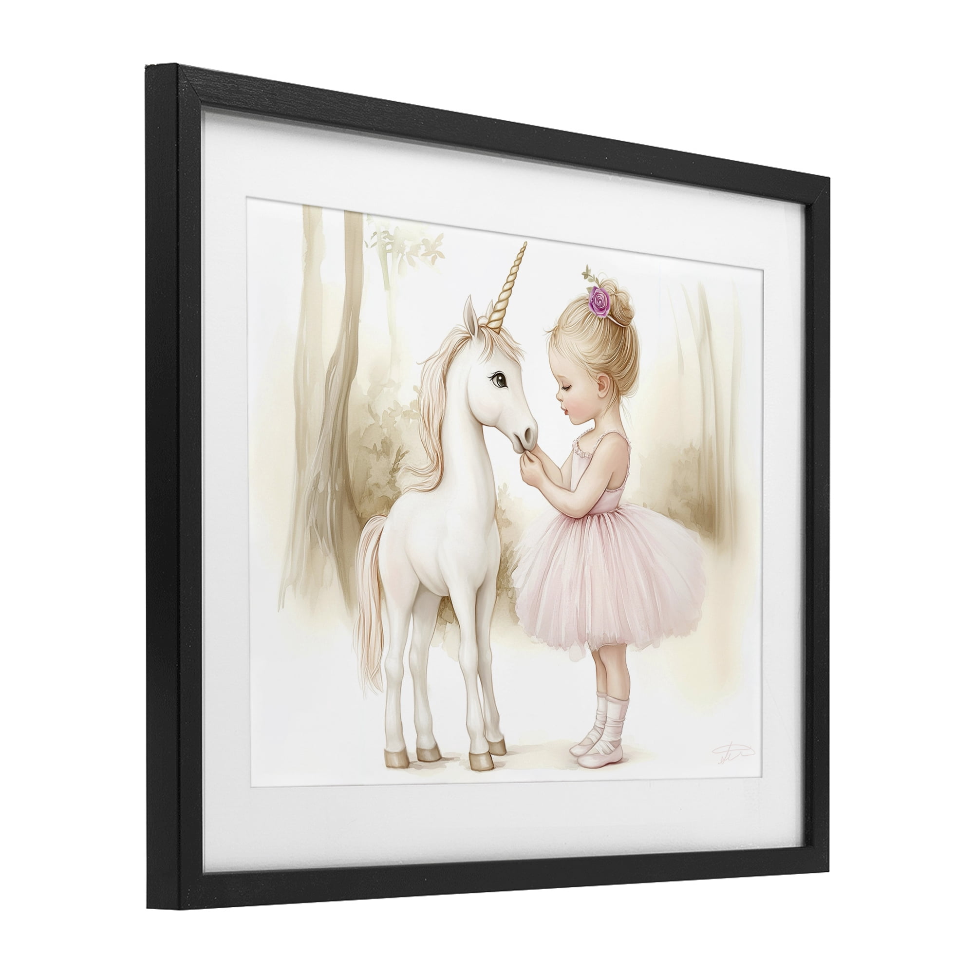 Stupell Industries Girl & Unicorn Friendship Black Framed Print Under Glass, design by Whimsical Wonders