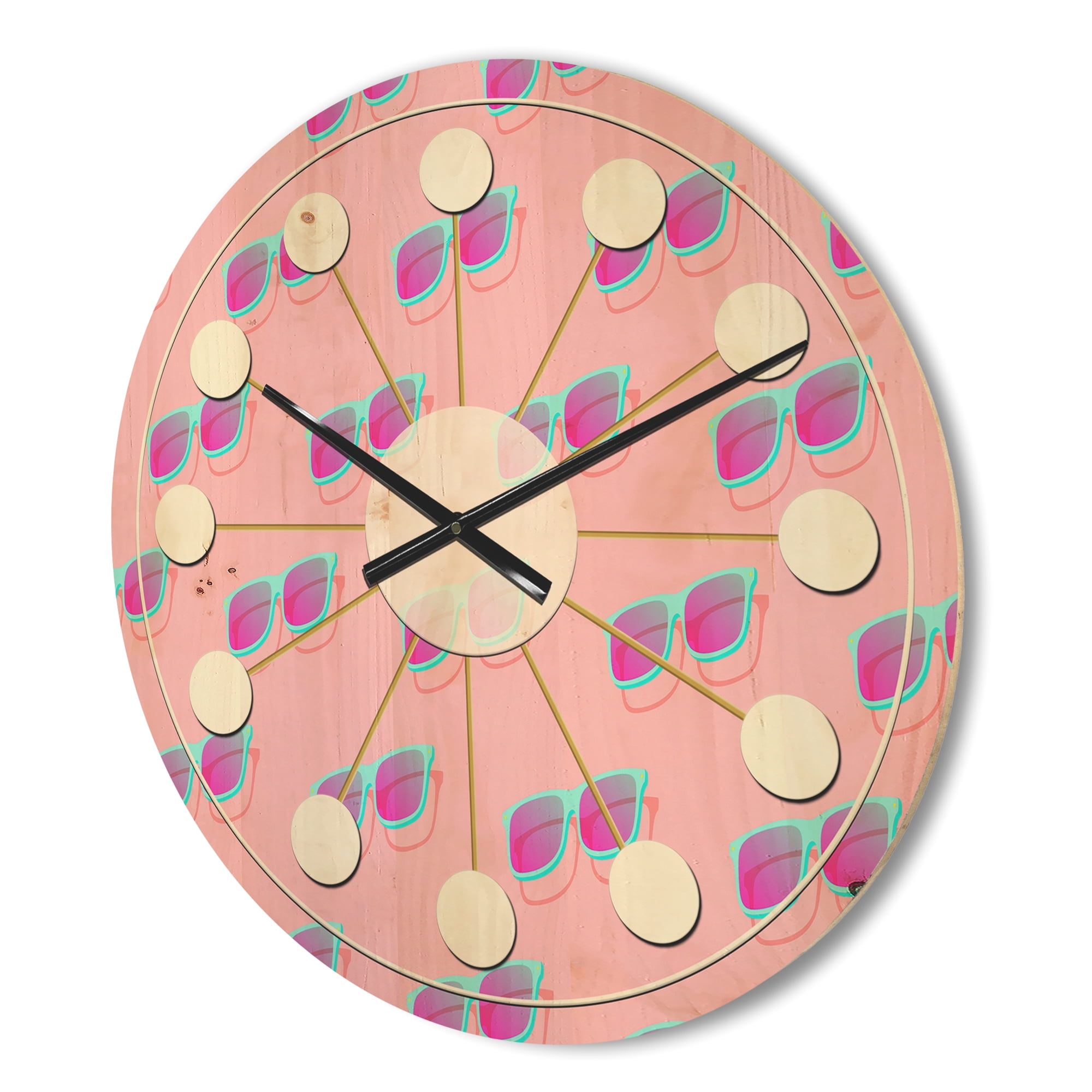 Designart 'Pink Fashion Abstract Retro Pattern I' Mid-Century Modern Wood Wall Clock