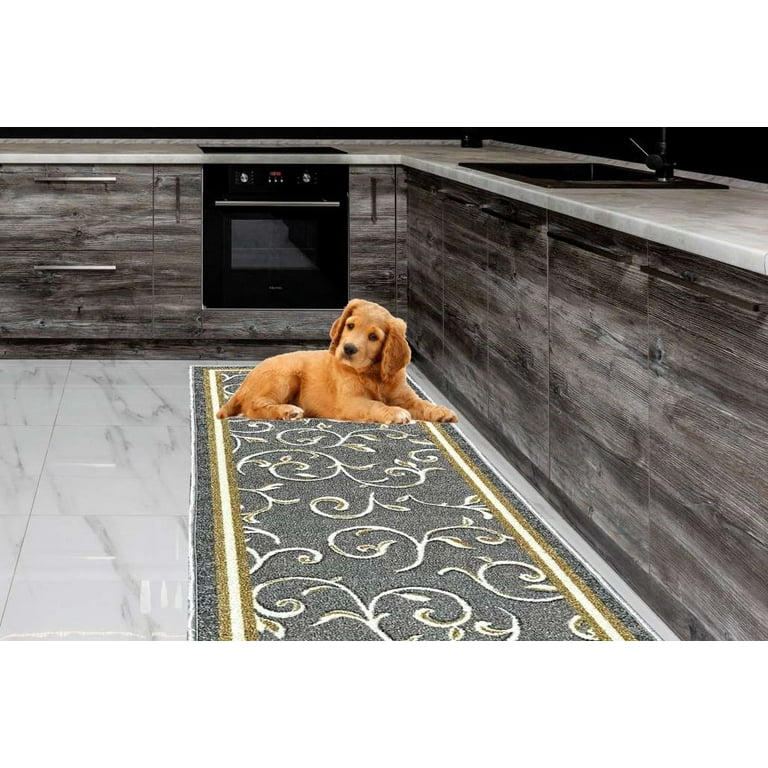 Gloria Non Slip Rubber Back Kitchen Rug Kitchen Runner Kitchen Mat Anti  Slip Carpet (Floral-Gray Runner (20