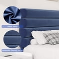 thumbnail image 4 of 4 EVER WINNER Blue Full Velvet Platform Bed Frame, Horizontal Stitched Upholstery, Reinforced Anti-Squeak Structure, Heavy-Duty Slats, No Box Spring Required, 4 of 9