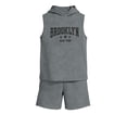 thumbnail image 2 of ITSAME Boys Girls Outfits 2-Piece, Letter Print Sleeveless Hoodies and Shorts Fashion Casual Clothes Set Dark Gray Size 13-14, 2 of 5