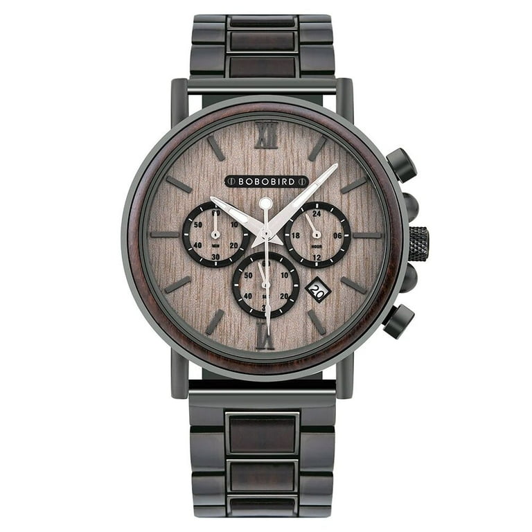 BOBO BIRD Chronograph Men Watch Wooden Brand Luxury Metal Clock