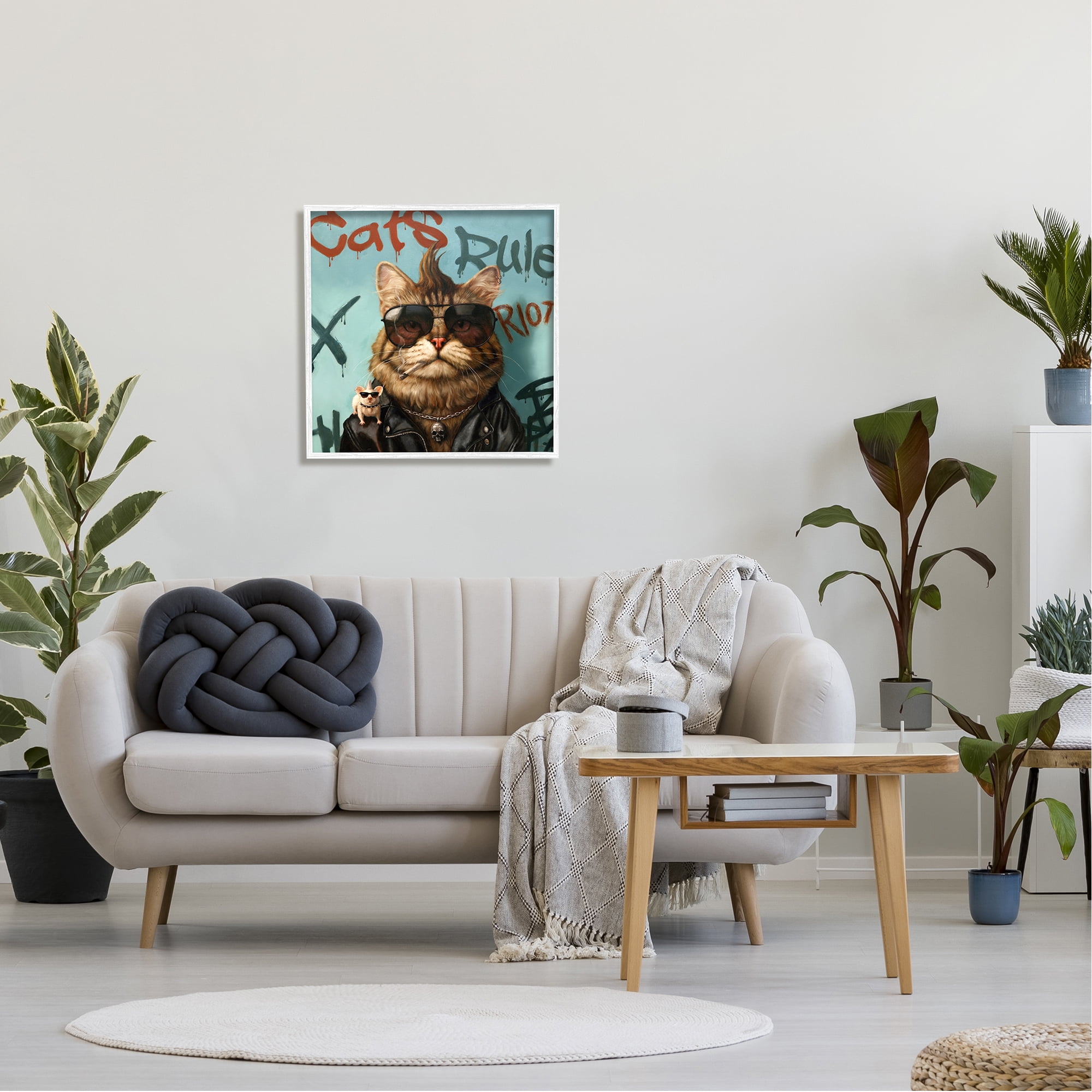 Stupell Industries Cats Rule Graffiti Urban Animals Animals & Insects Painting White Framed Art Print Wall Art