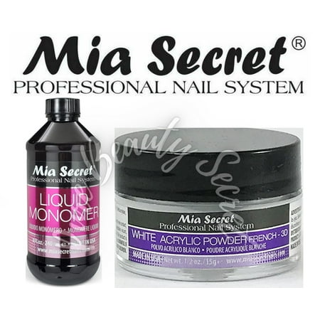 Mia Secret Liquid Monomer 8 oz and White Powder 0.5 oz