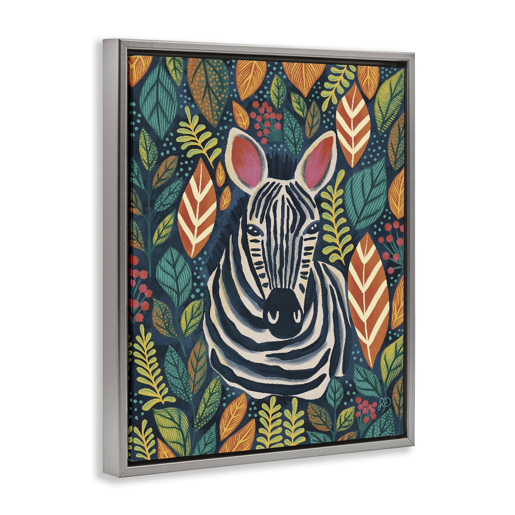 Stupell Industries Exotic Leaf Pattern Zebra Gray Framed Floater Canvas Wall Art, design by Lisa R Dumm
