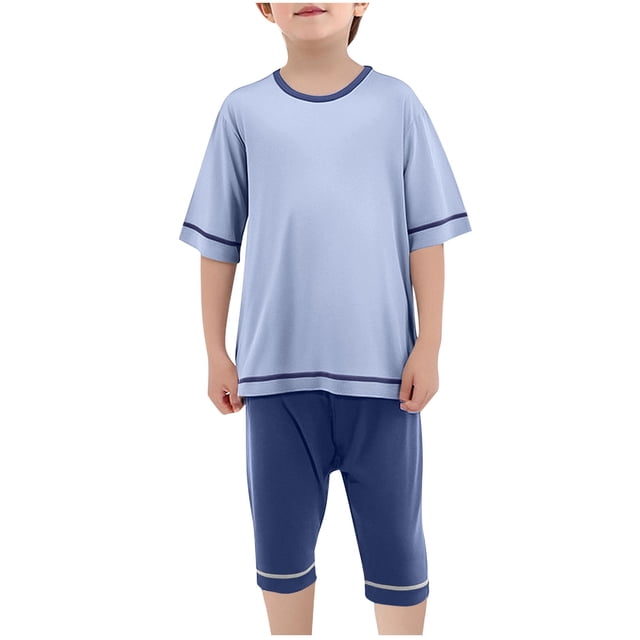 Ensemble Blouse et Pantalon en Coton Polyester à Manches Courtes et Col Rond pour Garçons et Filles, Tissu Doux et Respirant, Tenue Décontractée pour la Maison, Taille 2-16 Ans