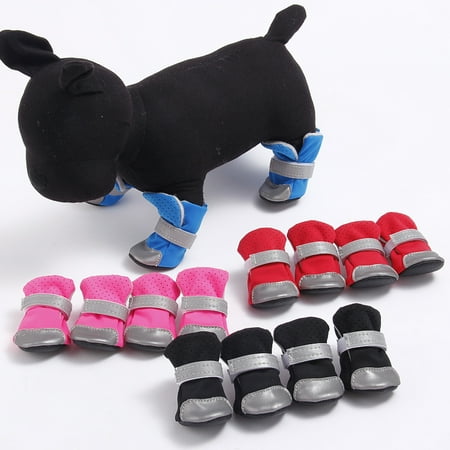 jiaroswwei 4Pcs Reflective Dog Puppy Shoes Pomeranian Teddy Bichon Soft-soled Pet Boots