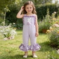 thumbnail image 2 of JAJAHO Girls Easter Bunny Overalls Kids Toddlers Girl Clothes Rabbit Embroidery Plaid Flared Cropped Jumpsuit Holiday Outfit 6M-5Y Stylish Onesie, 2 of 5
