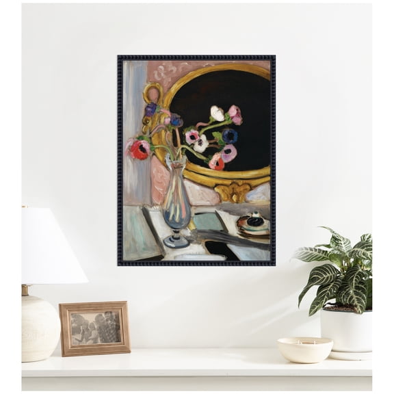 Kate and Laurel Framed Canvas Wall Art Print Anemones au miroir noir 1919 Henti Matisse by Nostalgia Prints, 18 x 24 Sylvie Beaded Black Frame, Traditional, Still Life Art for Wall Decor
