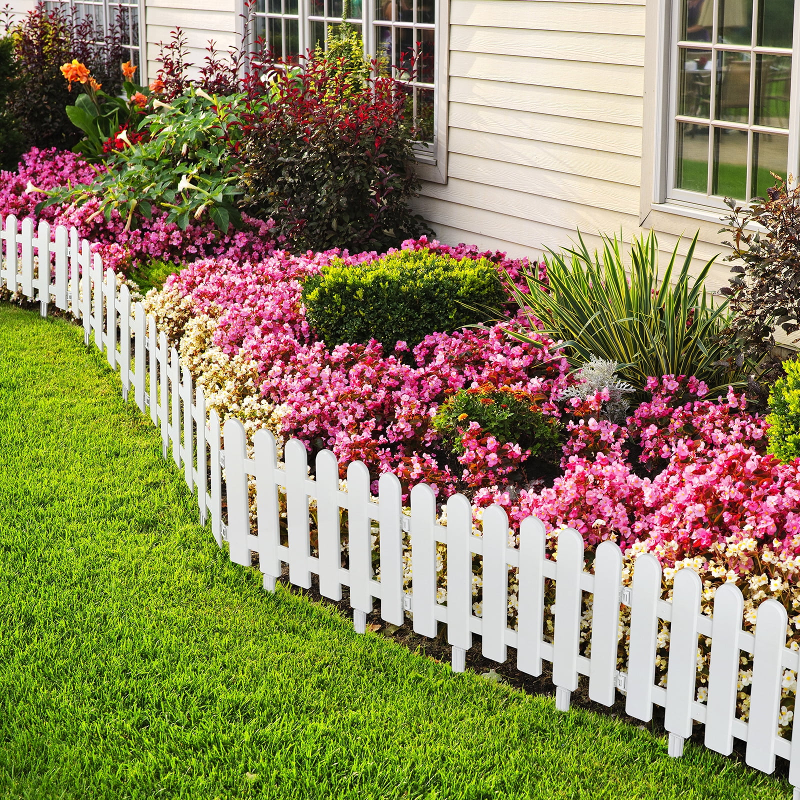 Plastic Decorative Garden Fence, 16" (H) x 27.5FT (L) Outdoor Patio Garden Animal Barrier White