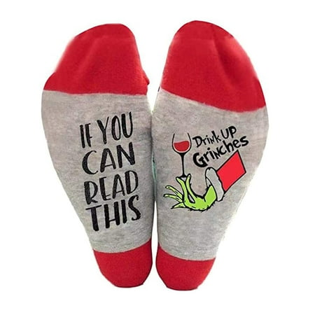 Awoscut Christmas Socks Funny Letter Grinch Print Socks Novelty Socks Gifts for Women Men