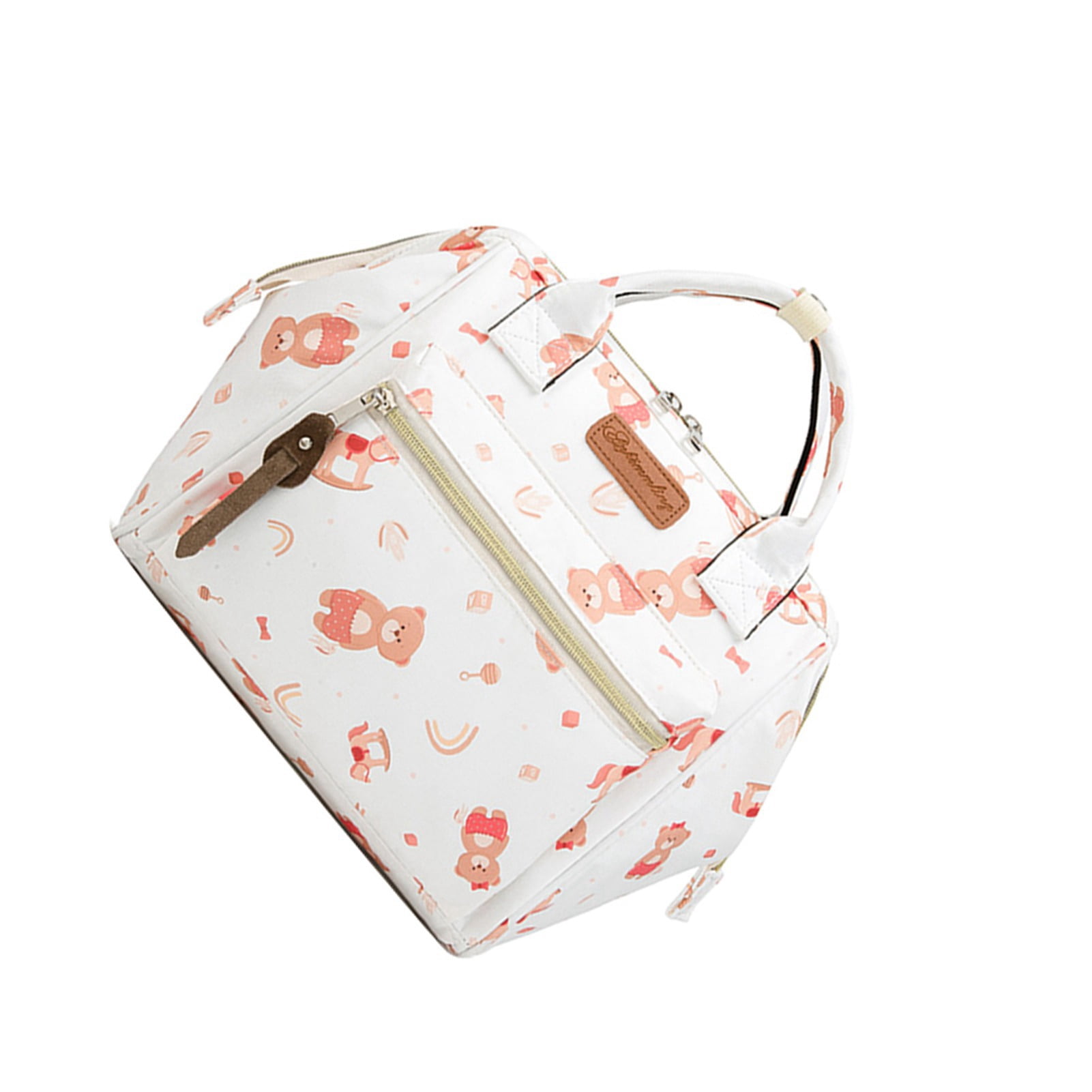 Suodoka Multifunctional Diaper Bag Water-Resistant Travel Tote Baby Handbag for Mom Large Capacity with Insulated Pockets Pink Bear 9.45 inches / 24 cm