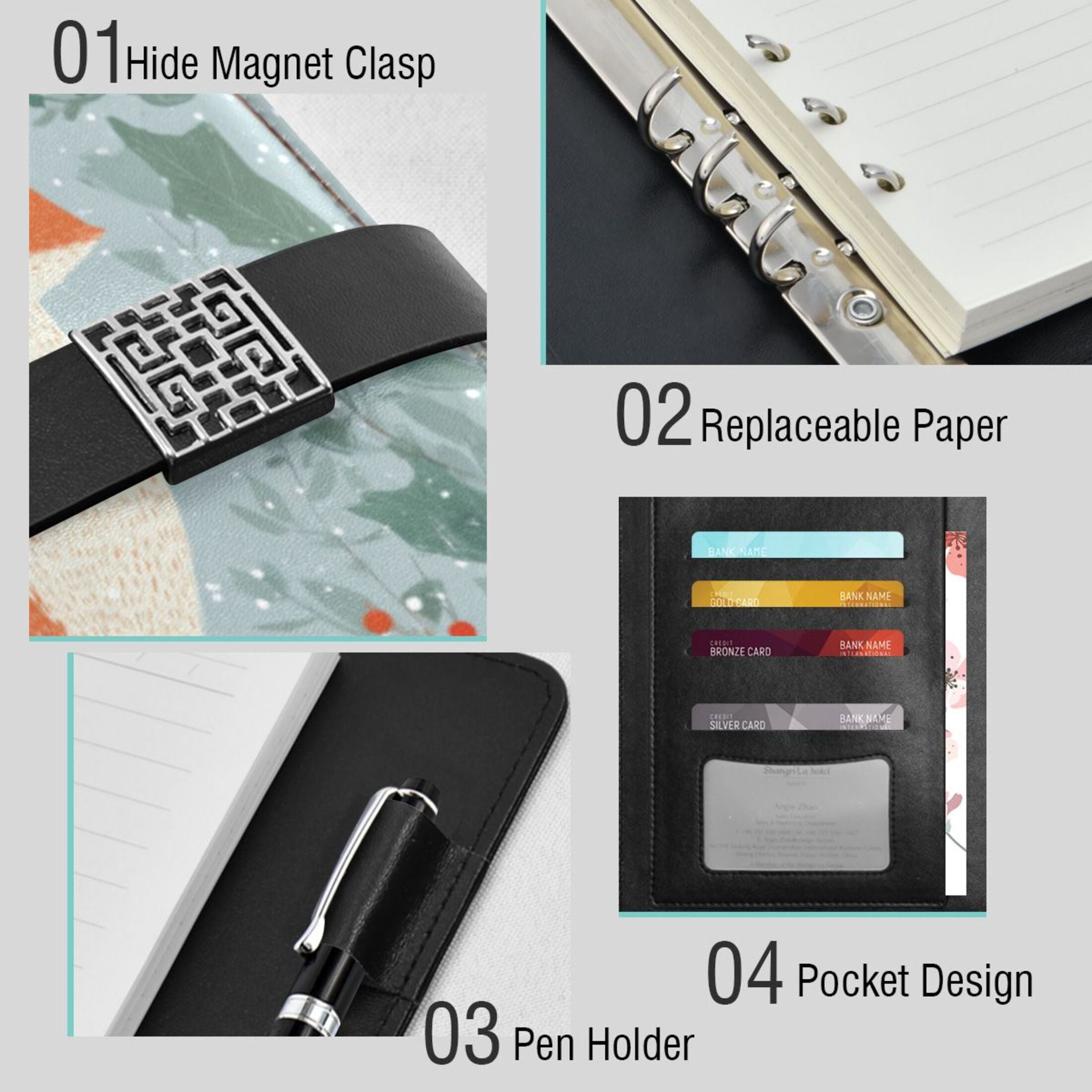 Leather Planner Leather Notebook Notebook Journal Binder Design Pen Pocket Design Convenient for Storage Fox in Snow