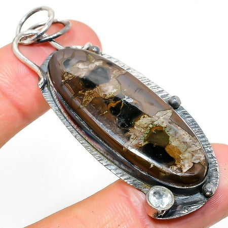 Mud Crack Fossil, Topaz Gemstone 925 Sterling Silver Jewelry Pendant 2.68"