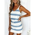 thumbnail image 5 of Womens Summer Trendy Striped Dresses Sleeveless Halter Strap Mini Dress with Pockets Light Blue S, 5 of 6