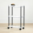 thumbnail image 2 of mDesign Slim 3-Tier Portable Household Rolling Cart with Wheels, Clear/Black, 2 of 8