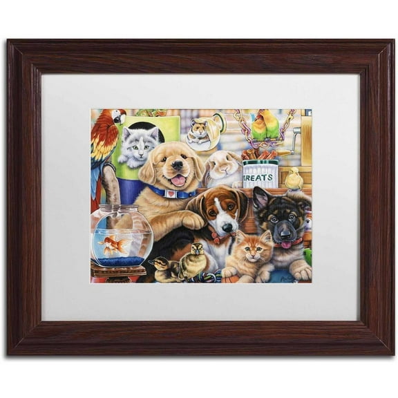 Trademark Fine Art 'Pet Shop' Canvas Art by Jenny Newland, White Matte, Wood Frame