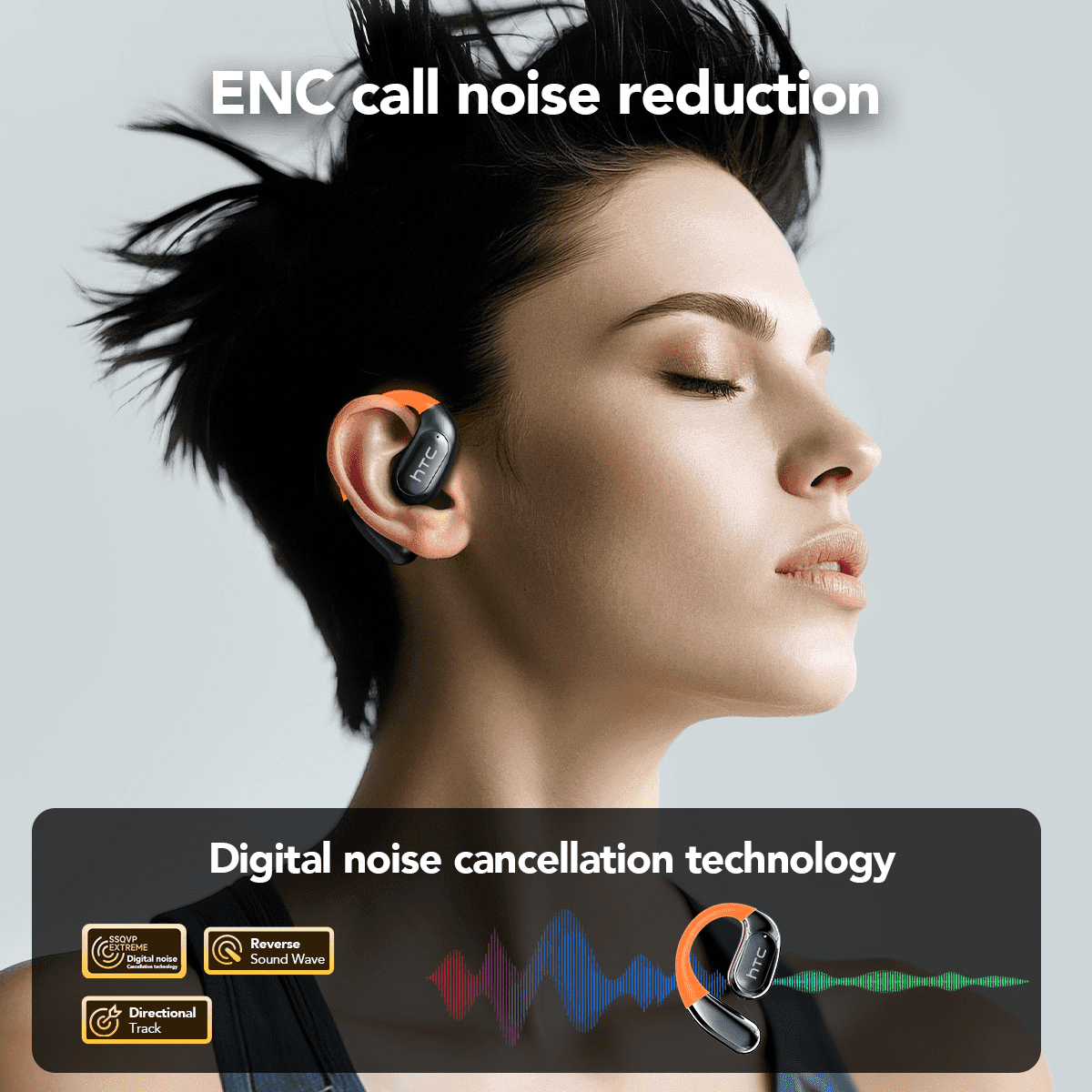 HTC NE27 Wireless Earbuds, AI Translate Earbuds Bluetooth 5.4 Headphones, Translator Earbuds with Mic Smart Screen,50H IP6 Waterproof Sport Headset