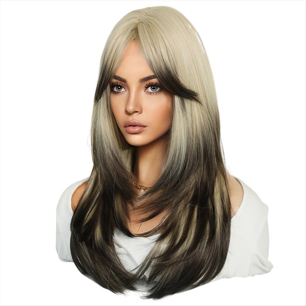 Peluca de SimulacióN Europea y de 64 Cm, Cabello Femenino, Conjunto de Cabeza con Raya Central, Conjunto de Cabello para Mujer, Peluca de Cabeza,e