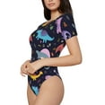 thumbnail image 2 of Daiia Cartoon Dinosaur print Women's Crew Neck Short Sleeve Bodysuit Fashion Tops Fit Casual Basic Extender Bodysuit-XX-Large, 2 of 9