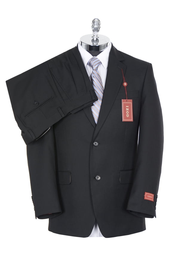 Mens Solid Black 2-Buttons Suit 42 Long 42L Pleated Pants 35 Waist