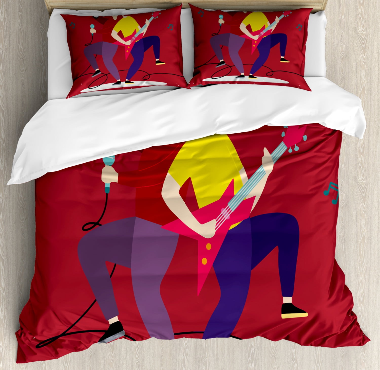 Rock and Roll Duvet Cover Set Queen Size, Entertaining Silhouettes of