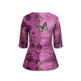thumbnail image 4 of Débardeurs Amples Grande Taille pour Femmes, T-Shirt Décontracté Imprimé à Manches 3/4, Blouse à Col Rond pour Usage Quotidien Printemps & Été, 4 of 6