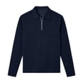 thumbnail image 2 of Men's Solid Color Waffle Knit Quarter Zip Pullover Long Sleeve Polo Sweater Slim Fit Casual Tops, M, 2 of 5