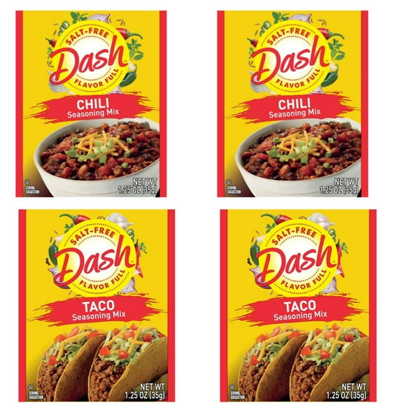 Dash Salt Free Variety Pack Chili and Taco Seasoning 1.25 Oz (Pack of 4)