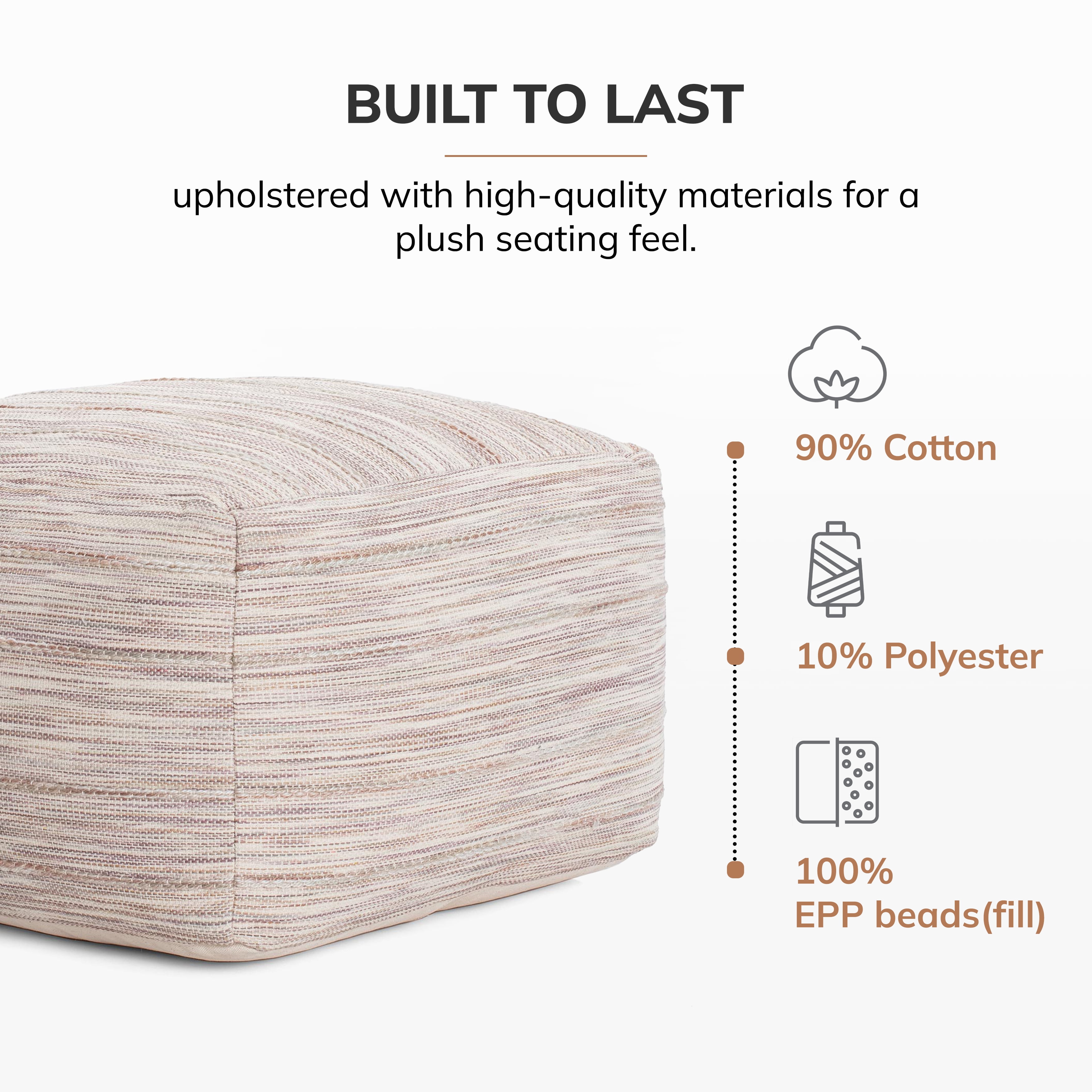 Modern Joya 22" Square Pouf Ottoman Gray and Mauve