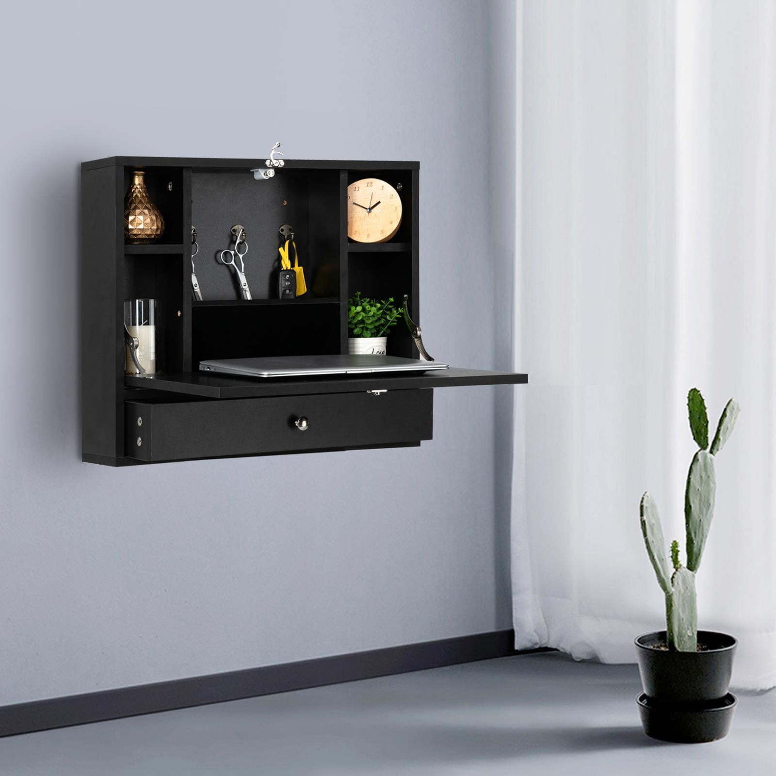 SamyoHome Wall Mounted Table Floating Laptop Desk, Wooden Drop-Leaf