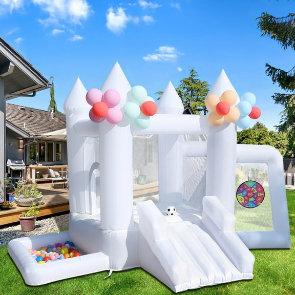 White Bounce House with Blower,Family Backyard Bouncy Castle,suitable for Yard,Events,Kids Bounce House,Children's Gifts(8ftL×11ftW×7ftH)