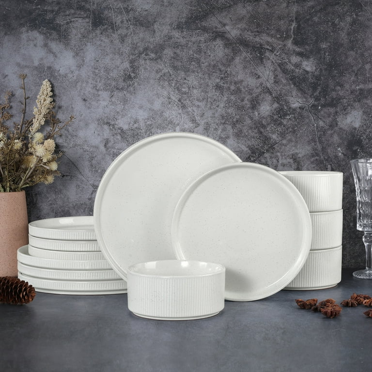12-Piece Stoneware Dinnerware Set for 4, Speckled White photo 6