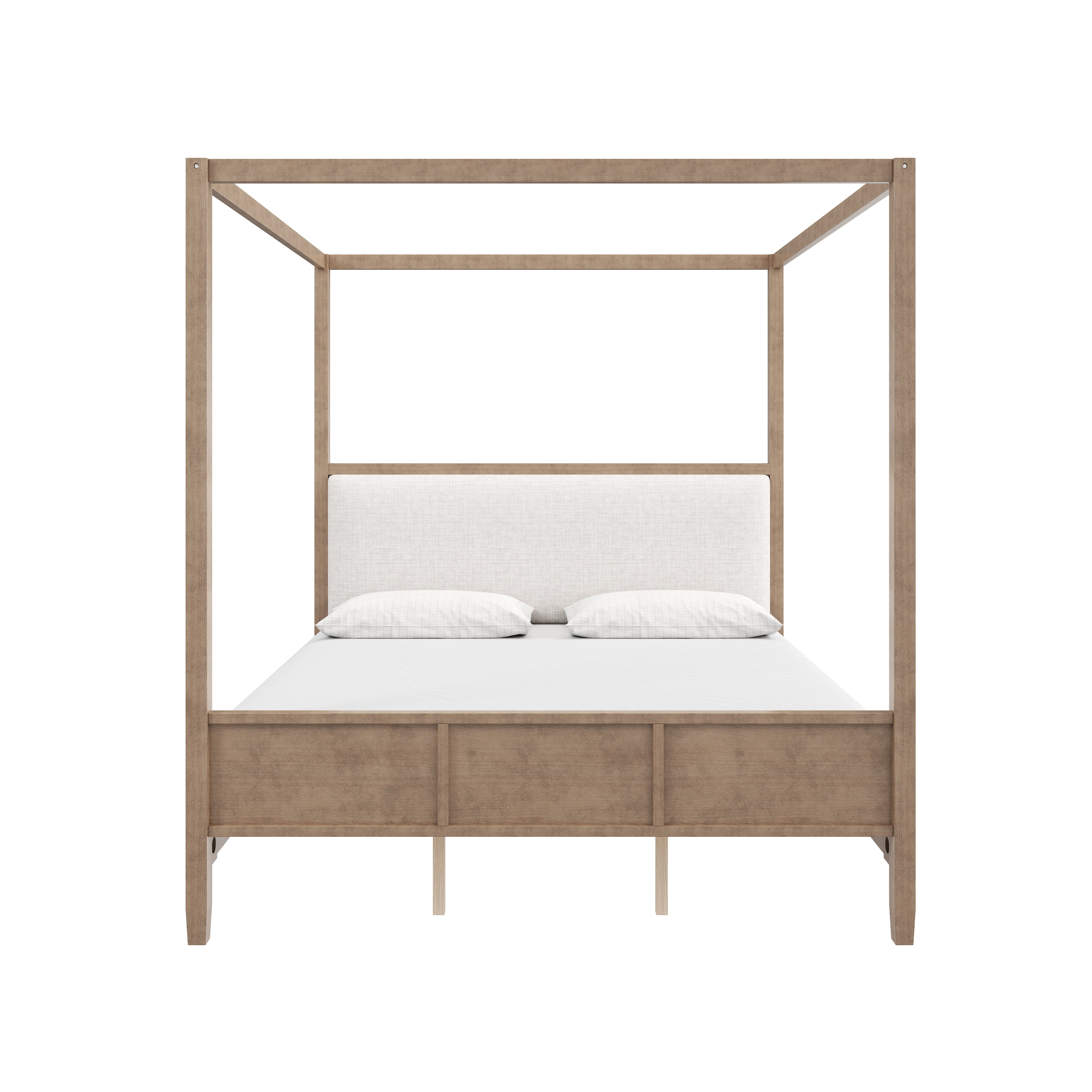Euroco Wood King Size Canopy Bed with Upholstery Headboard, Modern Platform Bed, No Spring Box Needed, Natural