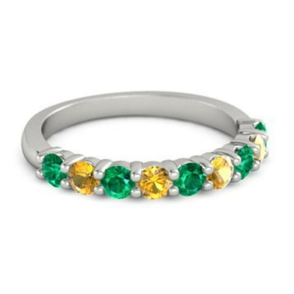0.45ct Round Cut Green Emerald Citrine Eternity Band Ring 925 Sterling Silver Anniversary Ring Jewelry Size:- 4