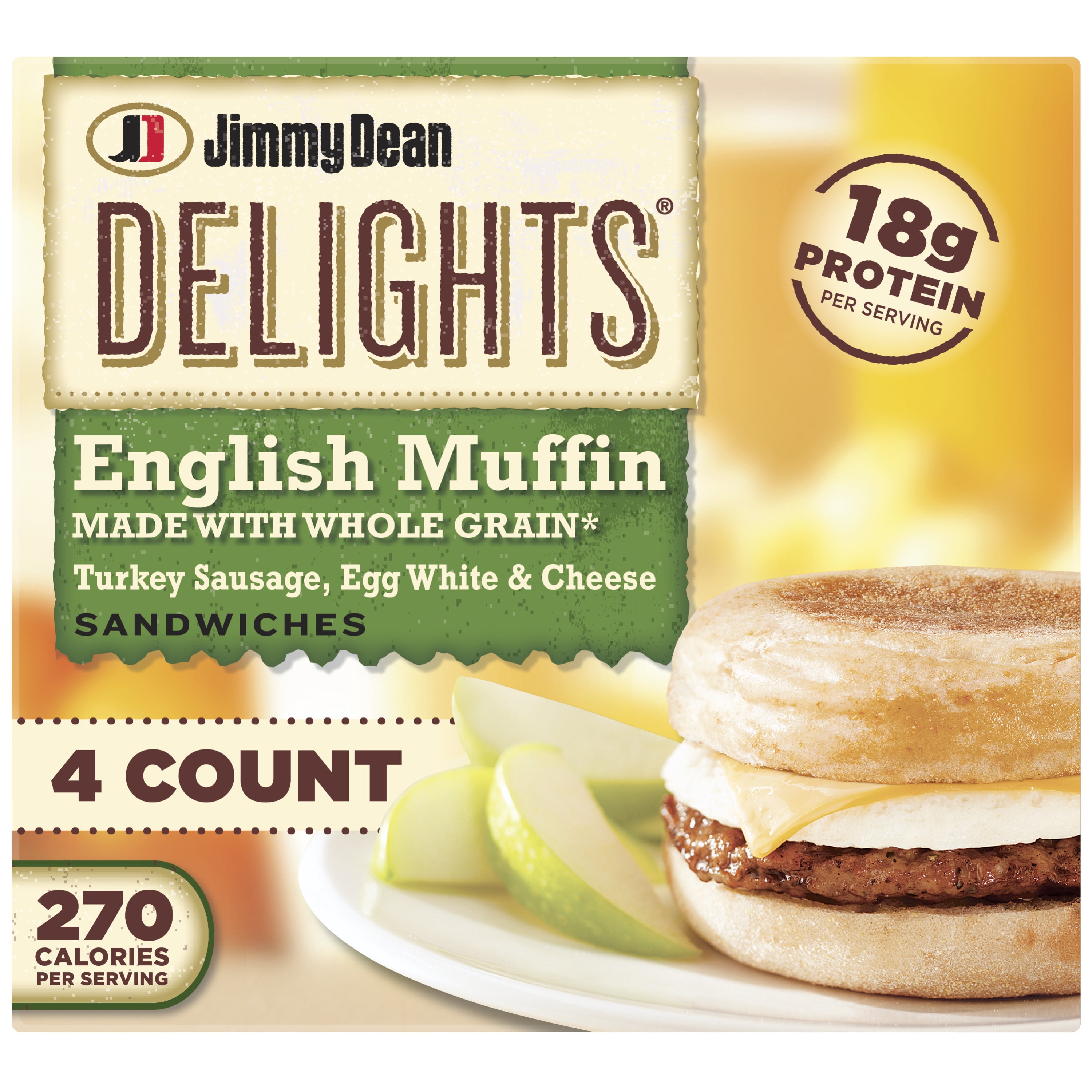 Jimmy Dean Delights Turkey Sausage, Egg White & Cheese English Muffin Sandwiches, 20.4 oz, 4 Ct (Frozen)