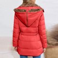 thumbnail image 4 of yuCgh Women's Solid Color Hooded Jacket Cotton Jacket with Mid-Length Design for Winter Warm and Comfortable Outerwear for Daily Use,Red 2XL, 4 of 7