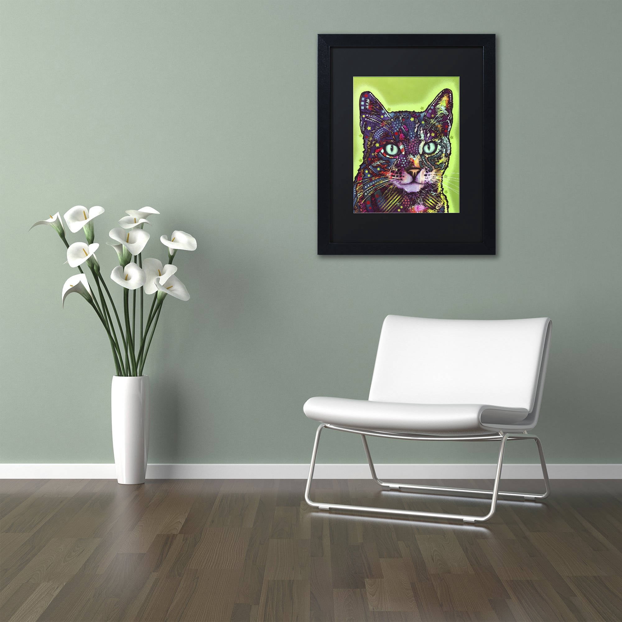 Trademark Fine Art "Watchful Cat" Canvas Art by Dean Russo, Black Matte, Black Frame
