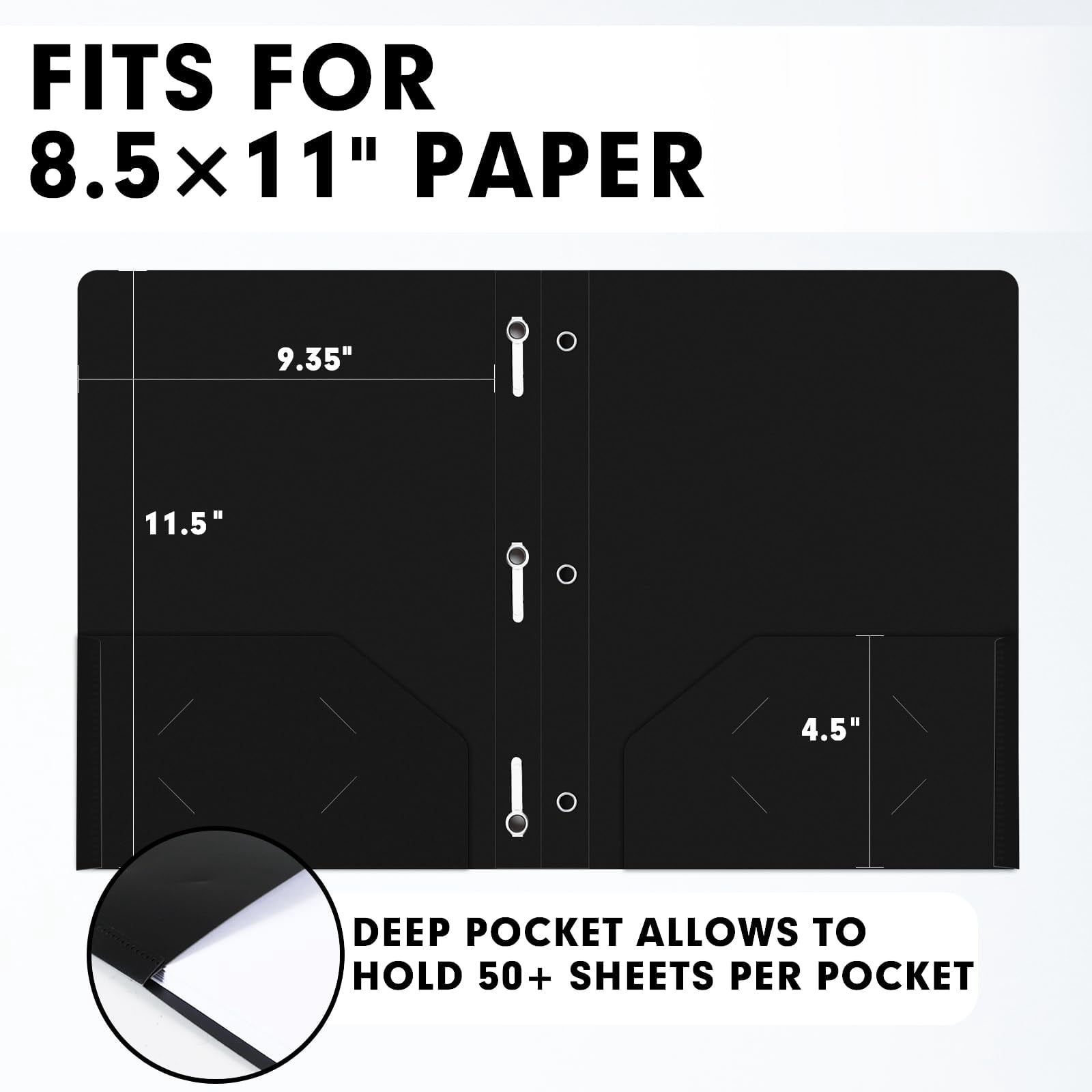 Plastic 2 Pocket Folders With Prongs  30 Pack Heavyweight Letter Size Poly 3 Metal Fastener Clips (black)