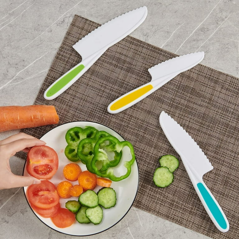 Topboutique Kitchen Safety Knives for Kids, Children's Cooking Knives in 3 Sizes & Colors/Firm Grip, Serrated Edges for Vegetables, Fruits, Salad