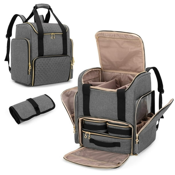 Mochila de maquillaje LUXJA con 3 fundas extraíbles y bolsa para cepillos gris