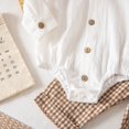 thumbnail image 4 of Rggeeun Baby Boys' Clothing Sets Bow Button Down Long Sleeve Lapel Collar Bodysuits & Cute Plaid Graphic Overalls 2 Piece Outfits Fall Matching Sets Everyday Wear Leisure,Beige,6-9 Months, 4 of 9