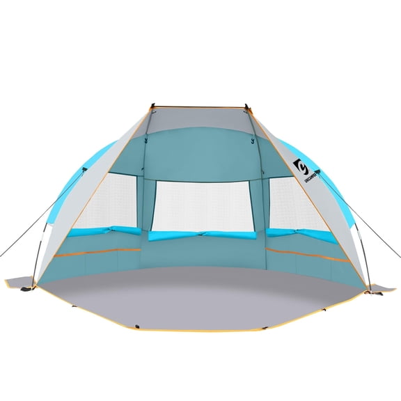 Beach Tent 2-3 Person Sun Shelter UPF 50  with Extended Waterproof Pe Floor & 3 Mesh Roll Up Windows Fits, Portable Beach Shade Easy Setup for Outdoor Camping, Indoor, Fishing, Yard, Blue