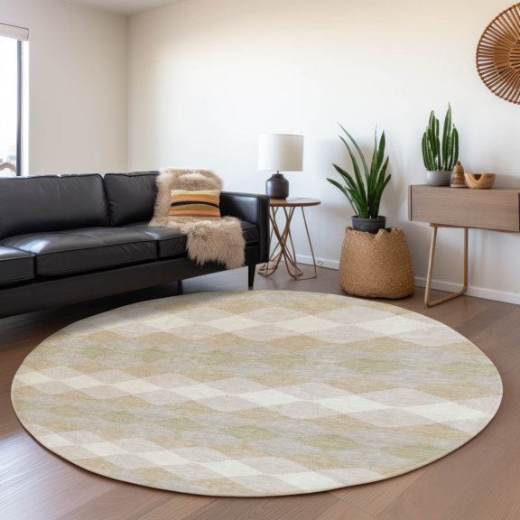 Addison Rugs Mayfield Premium Machine Washable Transitional Geometric Beige Round Rug, 8' x 8'