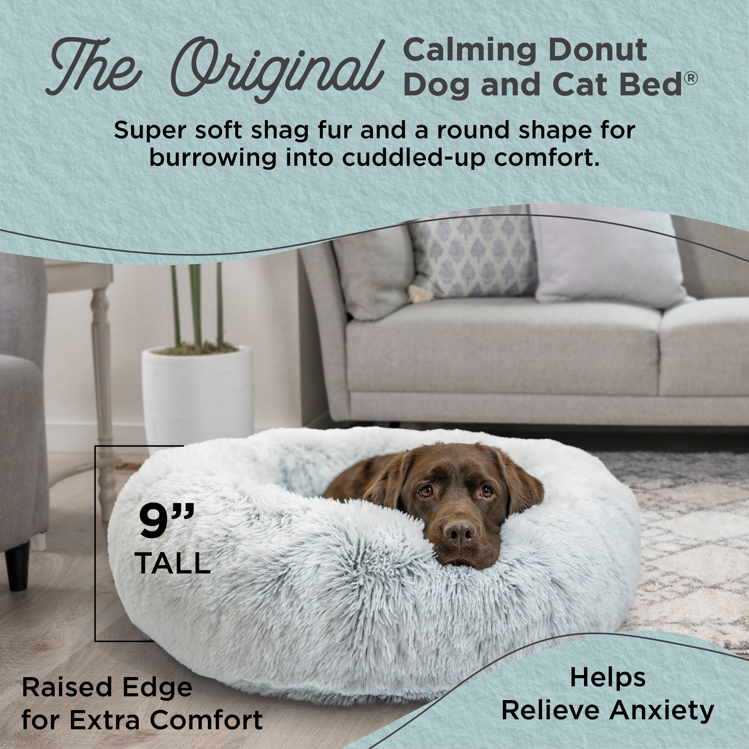 Best Friends by Sheri The Original Calming Donut Dog Bed , Shag Faux Fur, Frost Gray, Large