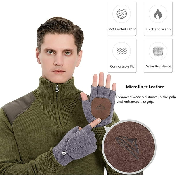 Fingerless Gloves Men Winter Men Gloves Winter Touchscreen Fingerless  Pop-Top Mittens (Grey) 